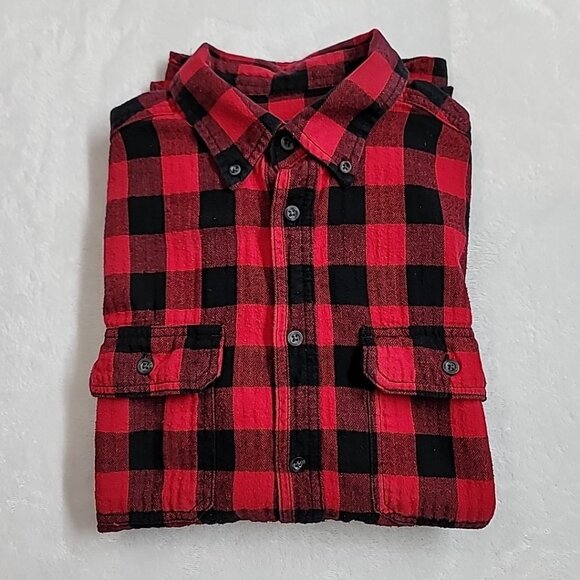 Faded Glory Mens Buffalo Plaid Flannel Shirt Long Sleeve Red & Black Size Med - Picture 12 of 12